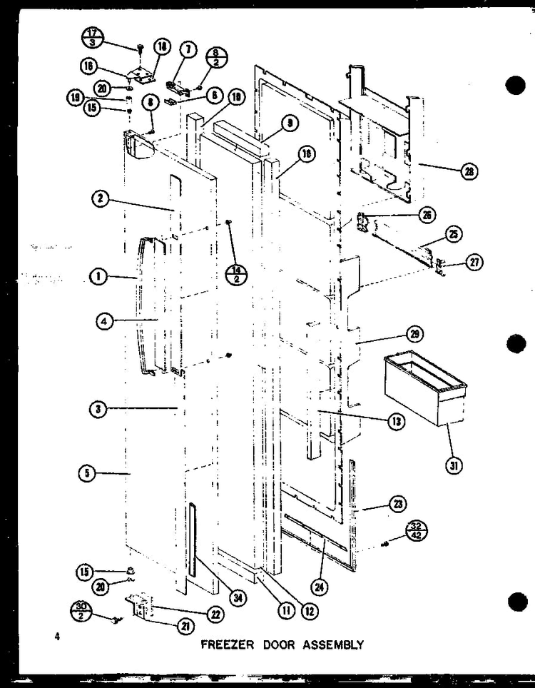 Freezer Door Assembly Diagram and Parts List for SRI22GG-P7745511WG  Amana Refrigerator