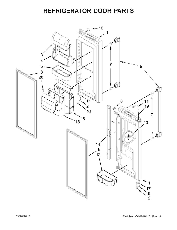 Refrigerator Door Parts Diagram and Parts List for MFI2269FRB00  Maytag Refrigerator