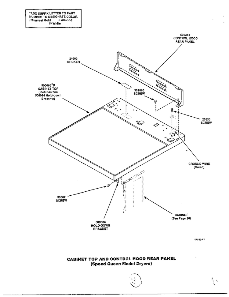 Cabinet Top And Control Hood Rear Panel Diagram and Parts List for 7493-LEM437  Amana Dryer