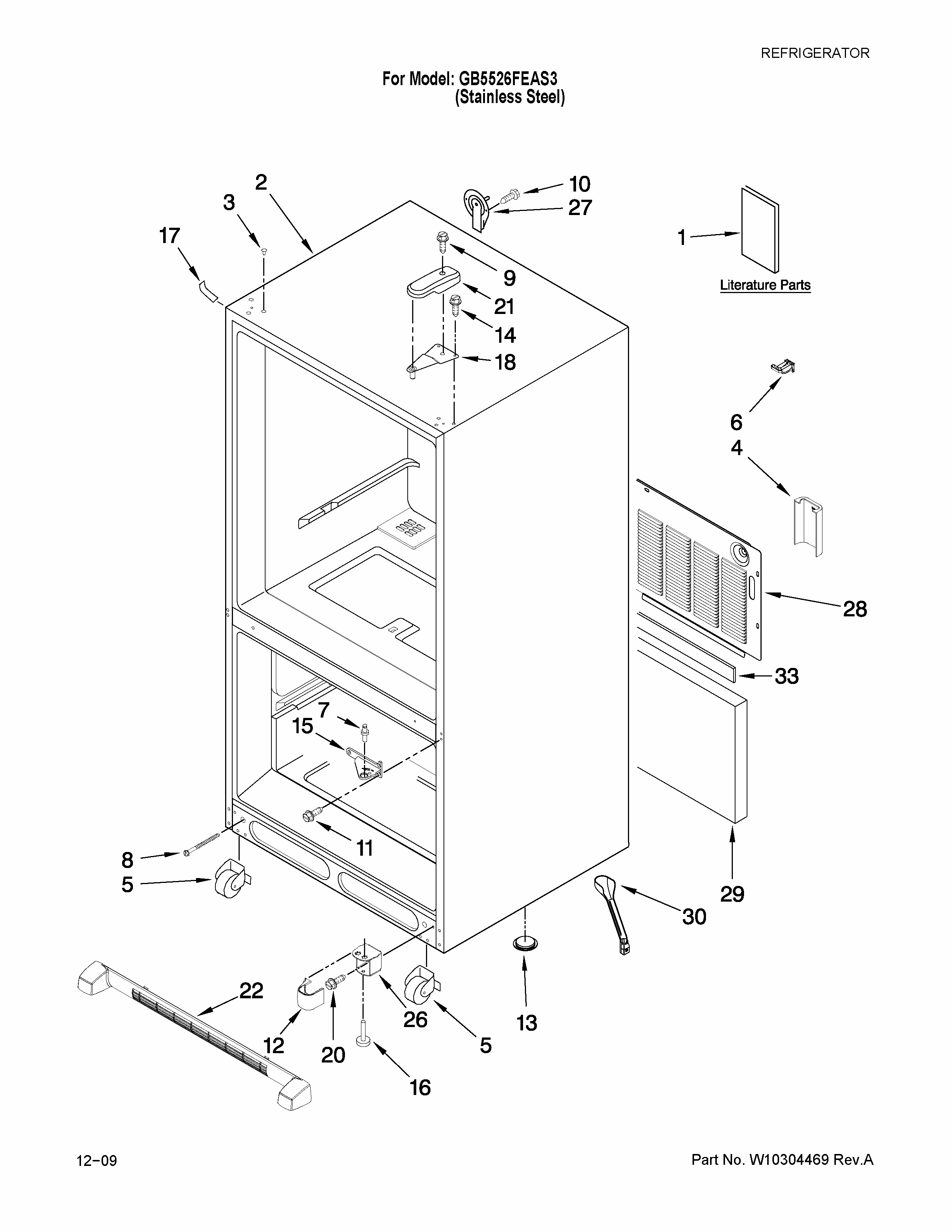Cabinet Parts Diagram and Parts List for GB5526FEAS3  Maytag Refrigerator