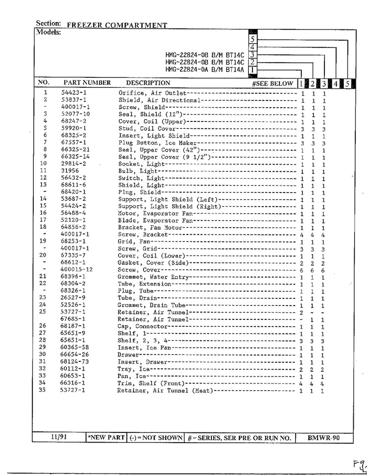 Freezer Compartment Page 2 Diagram and Parts List for 22824-0B  Admiral Refrigerator
