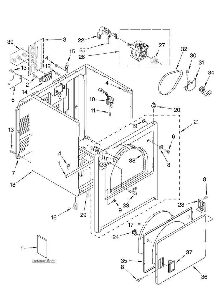 Cabinet Parts Diagram and Parts List for AED4475TQ1  Admiral Dryer