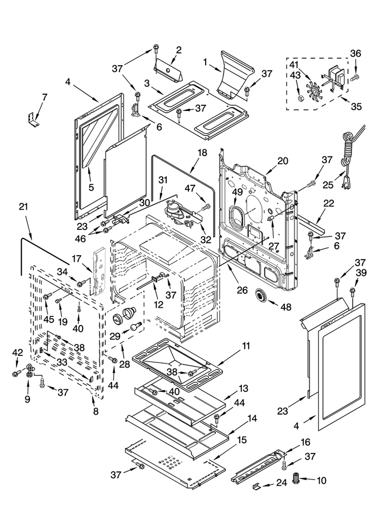 Chassis Parts Diagram and Parts List for AGR6011VDS1  Amana Range