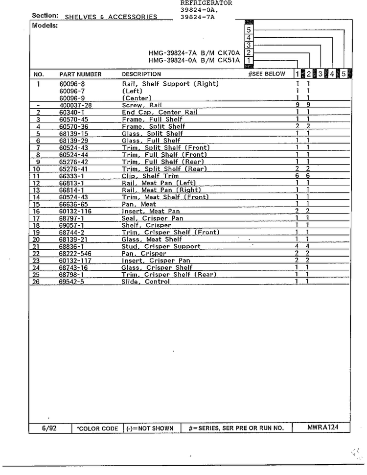 Shelves And Accessories Page 2 Diagram and Parts List for 39824-7A  Admiral Refrigerator