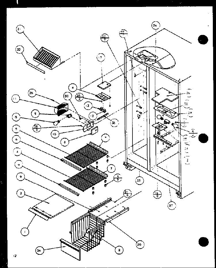 Freezer Shelving And Refrigerator Light Diagram and Parts List for SZDE20KB-P1117602W  Amana Refrigerator