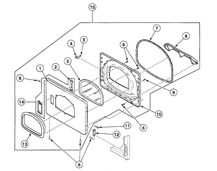 Door Assy Diagram and Parts List for SSEF17WJ  Speed Queen Dryer