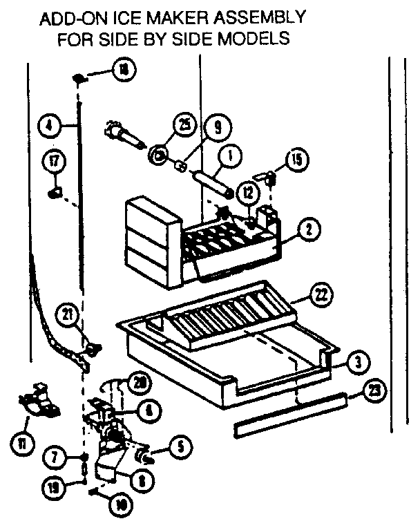 Ice Maker Assembly Diagram and Parts List for SX25N-P1162704W  Amana Refrigerator