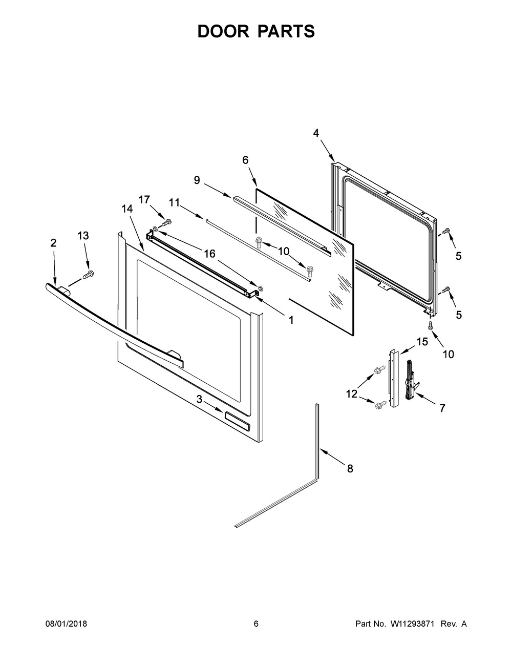 Door Parts Diagram and Parts List for JES1450FS2  Maytag Range