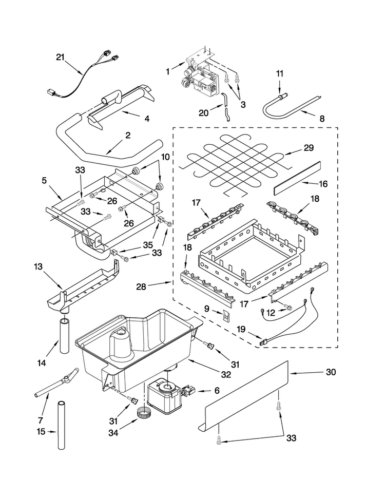 Evaporator, Ice Cutter Grid And Water Parts Diagram and Parts List for MIM1554WRS0  Maytag Ice Maker