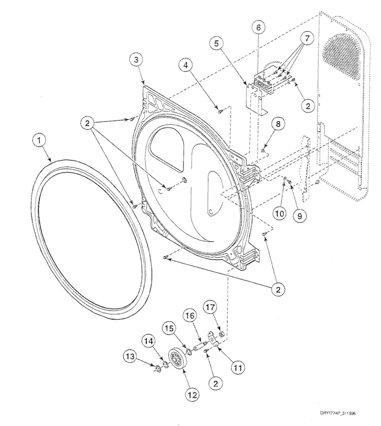 Roller Assy Diagram and Parts List for SSE007WF  Speed Queen Dryer