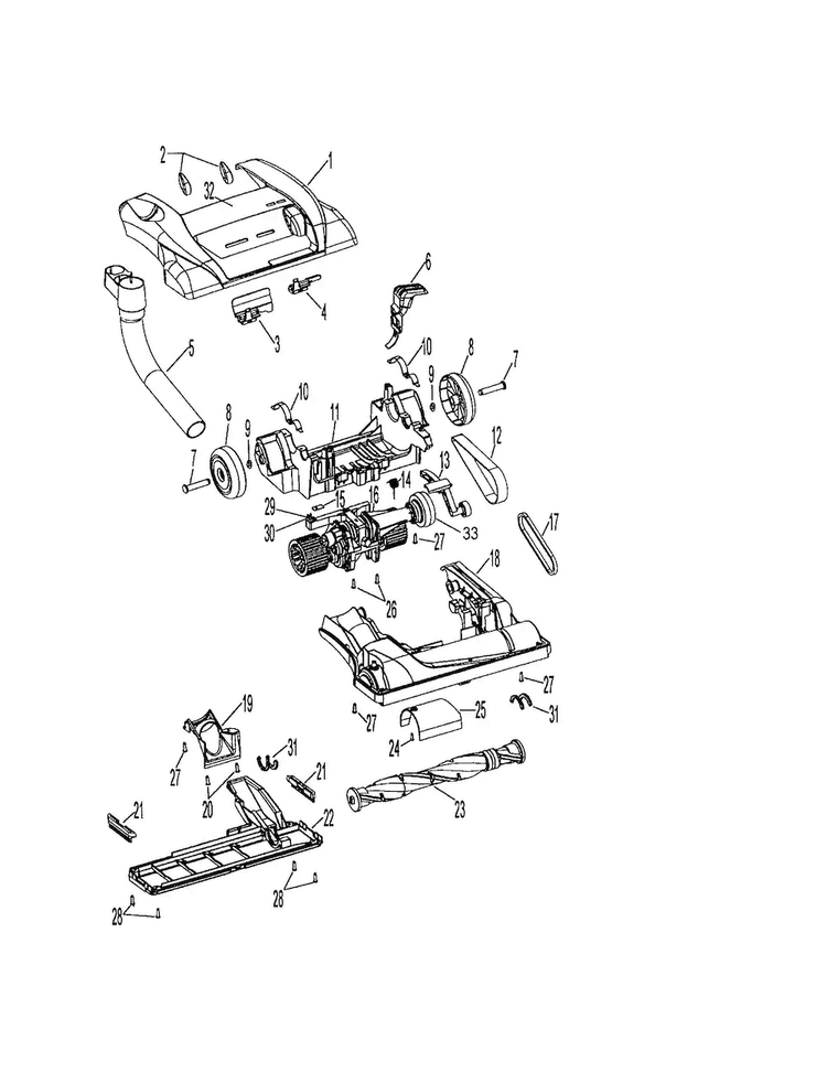 Hood And Agitator Diagram and Parts List for U6423-900  Hoover Upright Vacuum