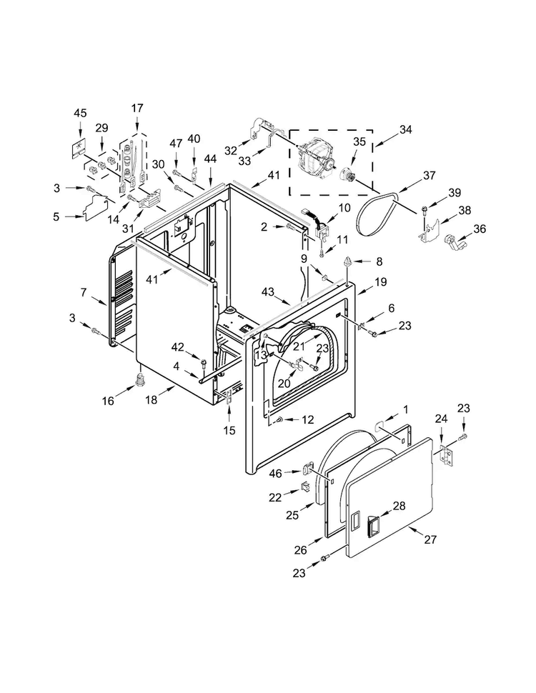 Cabinet Parts Diagram and Parts List for MEDX655DW0  Maytag Dryer