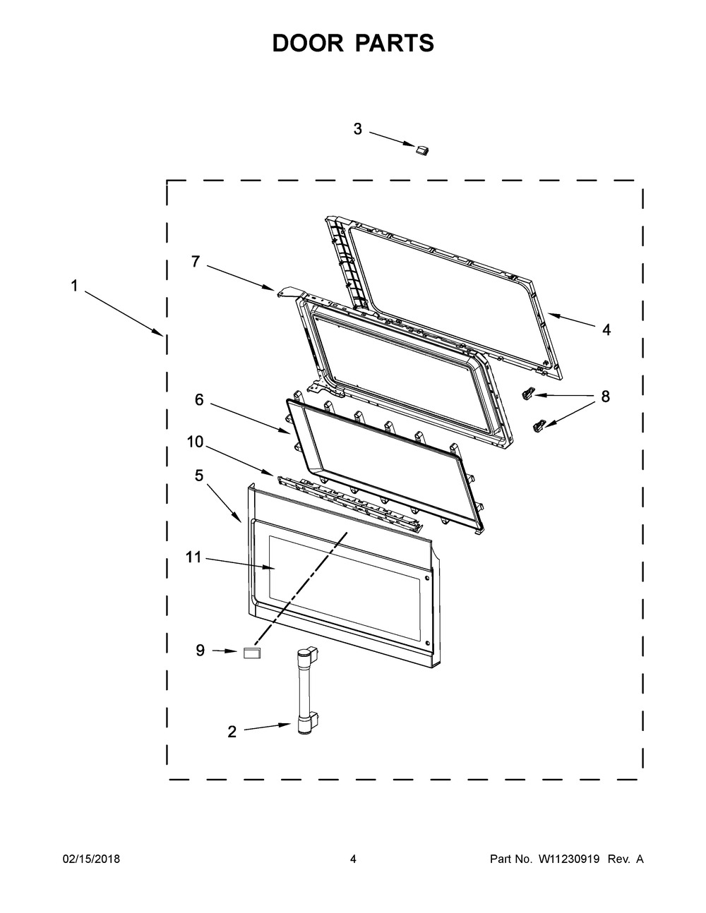 Door Parts Diagram and Parts List for YMMV6190FZ1  Maytag Microwave