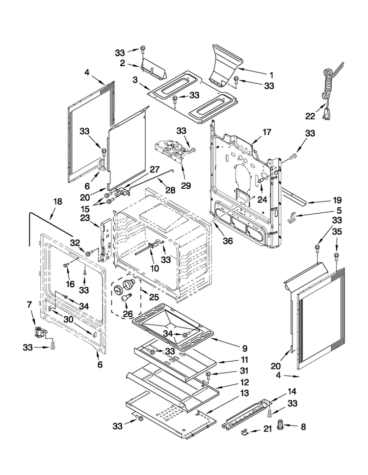 Chassis Parts Diagram and Parts List for MGR7665WS3  Maytag Range