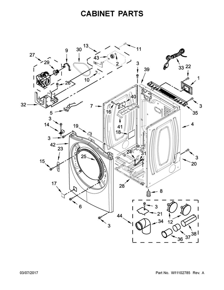 Cabinet Parts Diagram and Parts List for CGD7464GW0  Crosley Dryer