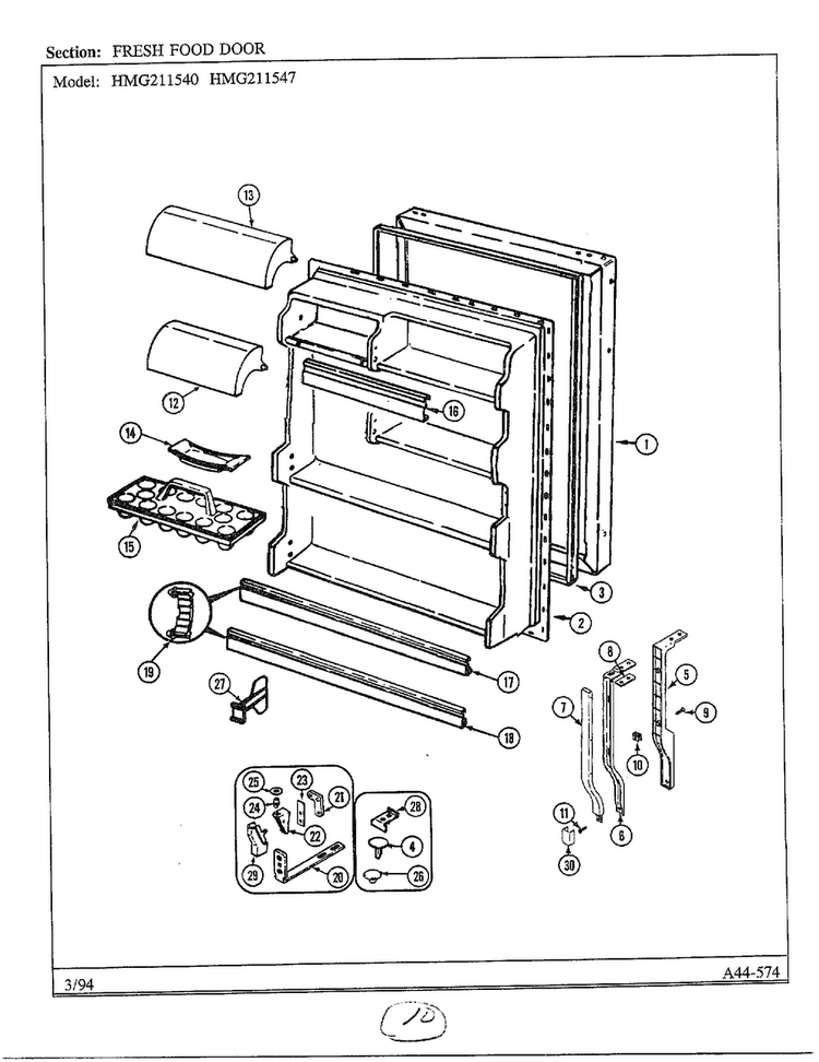 Fresh Food Door Diagram and Parts List for 211540  Admiral Refrigerator