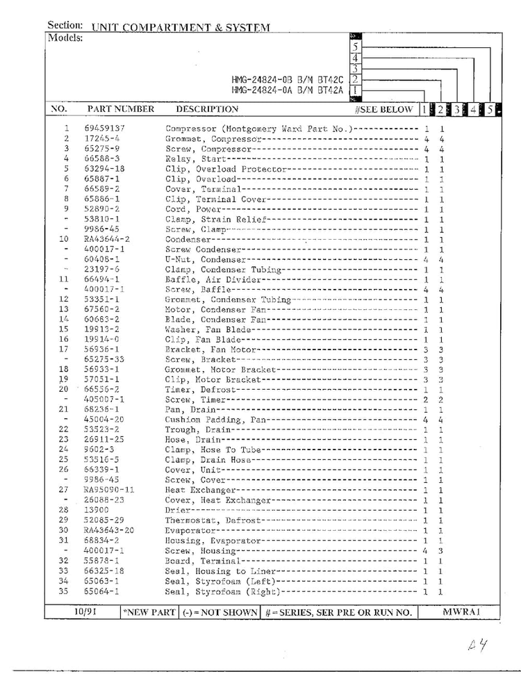 Unit Compartment And Shelves Page 2 Diagram and Parts List for 24824-0A  Admiral Refrigerator