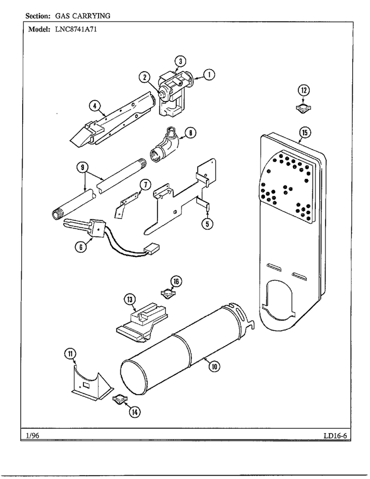 Gas Carrying Diagram and Parts List for 8741A71  Norge Dryer