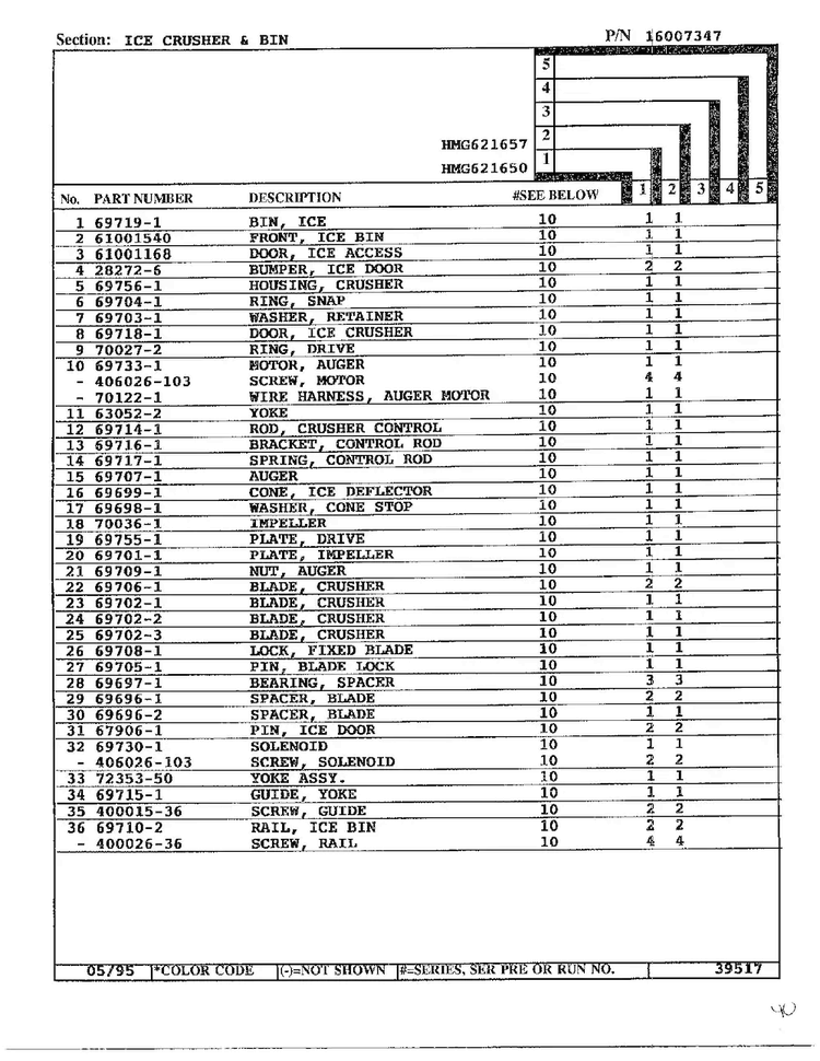 Ice Crusher And Bin Page 2 Diagram and Parts List for HMG621657  Admiral Refrigerator
