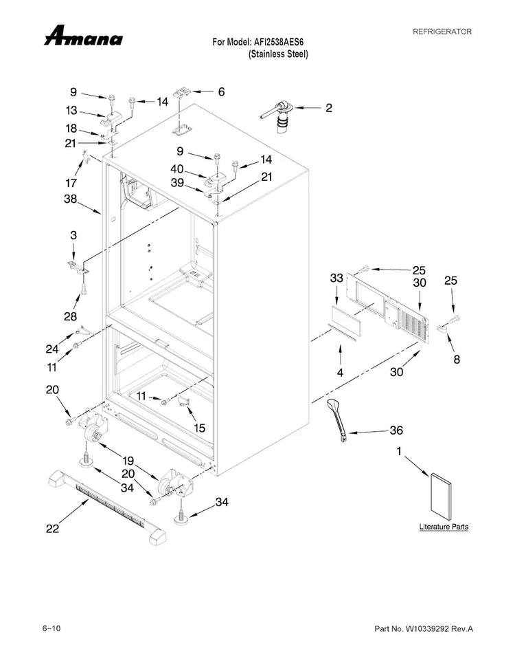 Cabinet Parts Diagram and Parts List for AFI2538AES6  Amana Refrigerator