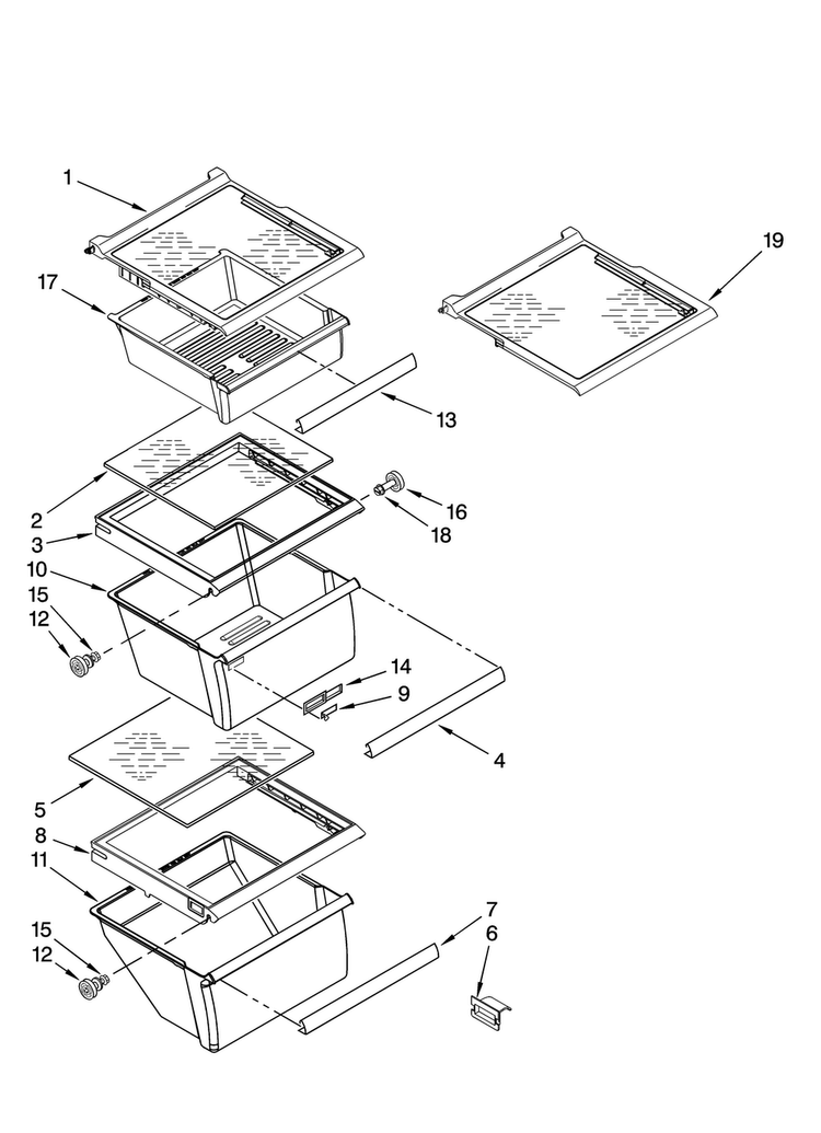Refrigerator Shelf Parts Diagram and Parts List for MSD2552VEB00  Maytag Refrigerator