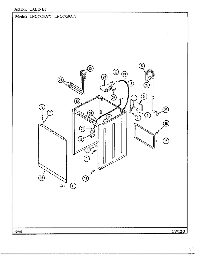 Cabinet Diagram and Parts List for LNC6759A71  Admiral Washer