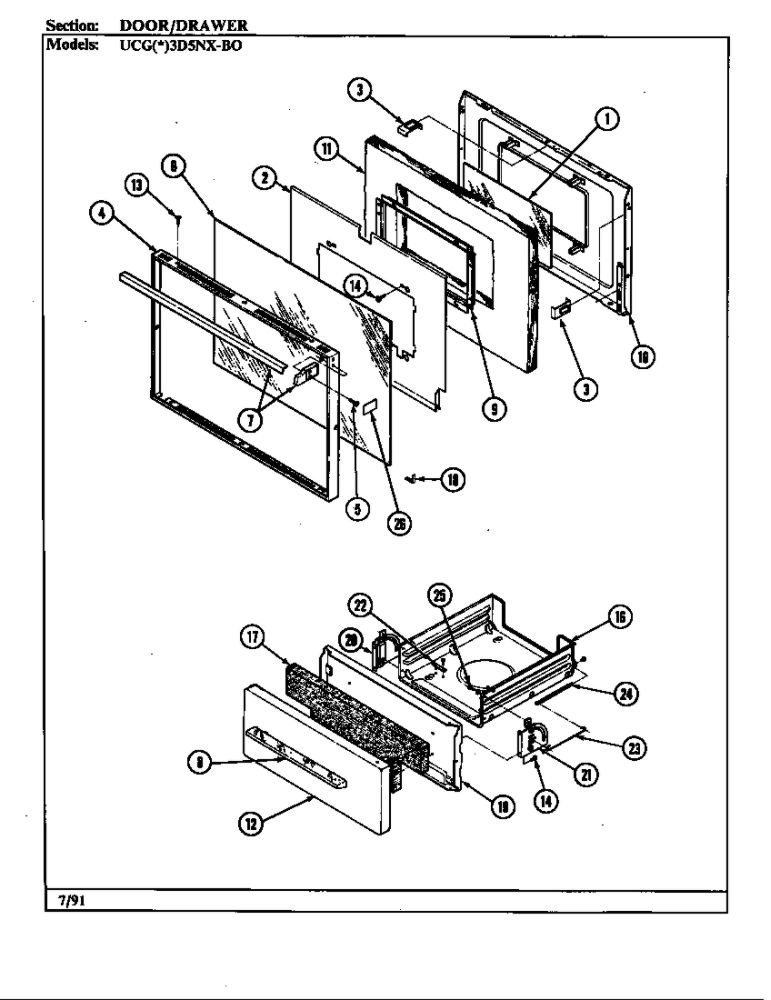 Door/Drawer 2 Diagram and Parts List for UCGW3D5NW-AD  Crosley Range