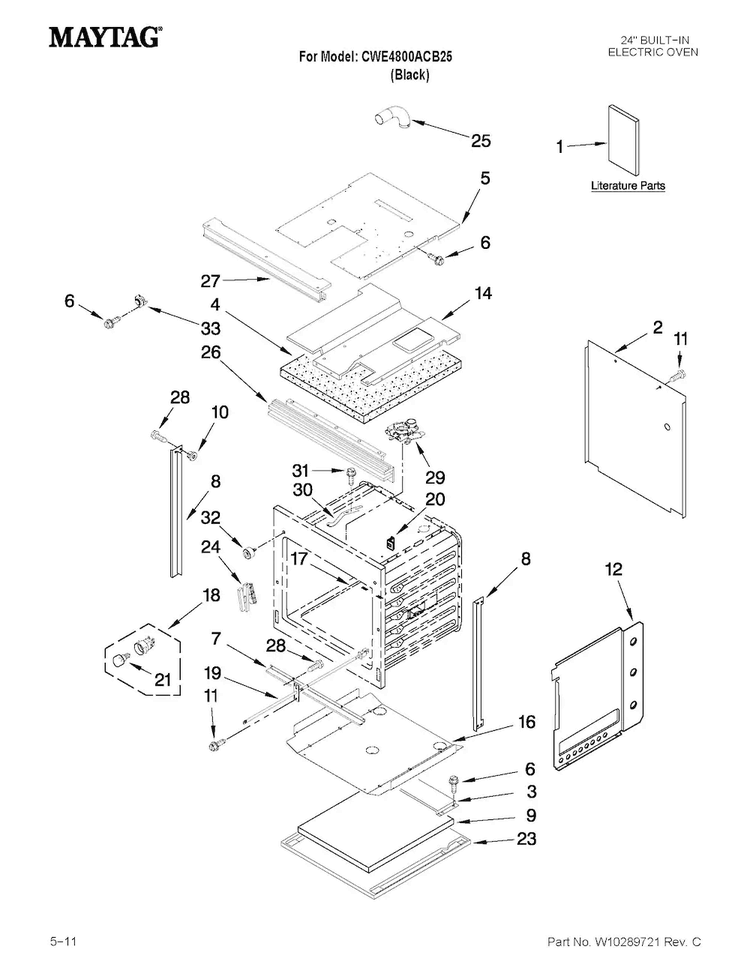 Oven Parts Diagram and Parts List for CWE4800ACB25  Maytag Wall Oven