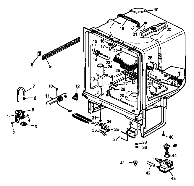 Tub Assembly Diagram and Parts List for CDU210CB P1199013W Caloric Dishwasher