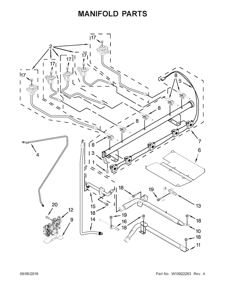 Manifold Parts Diagram and Parts List for MGR8700DB3  Maytag Range