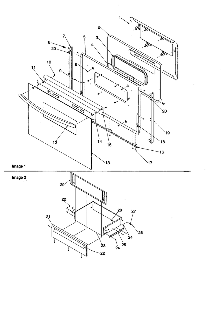 Oven Door And Storage Door Diagram and Parts List for ARTC7003W P1143659NW Amana Range