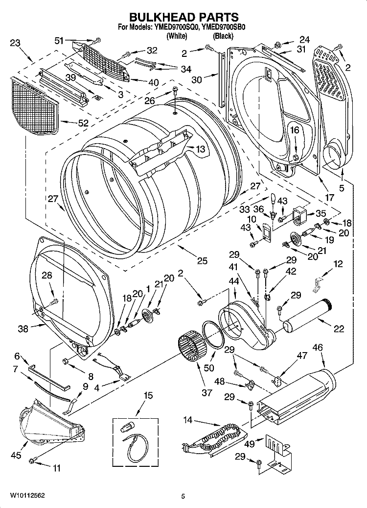 BULKHEAD PARTS Diagram and Parts List for YMED9700SQ0  Maytag Dryer