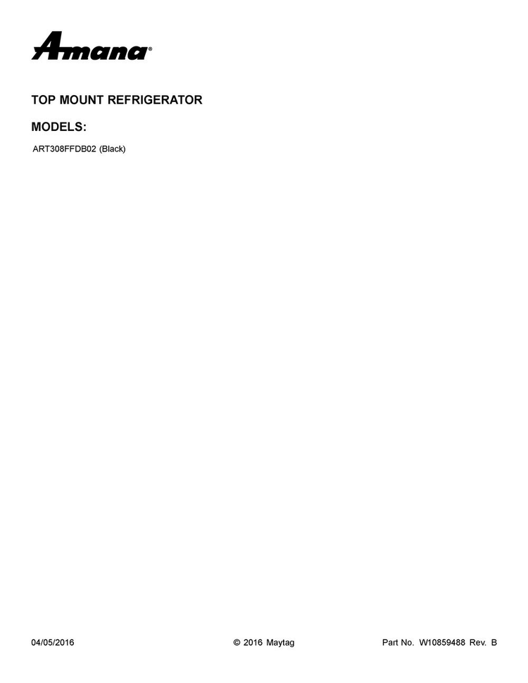 Cover Sheet Diagram and Parts List for ART308FFDB02  Amana Refrigerator