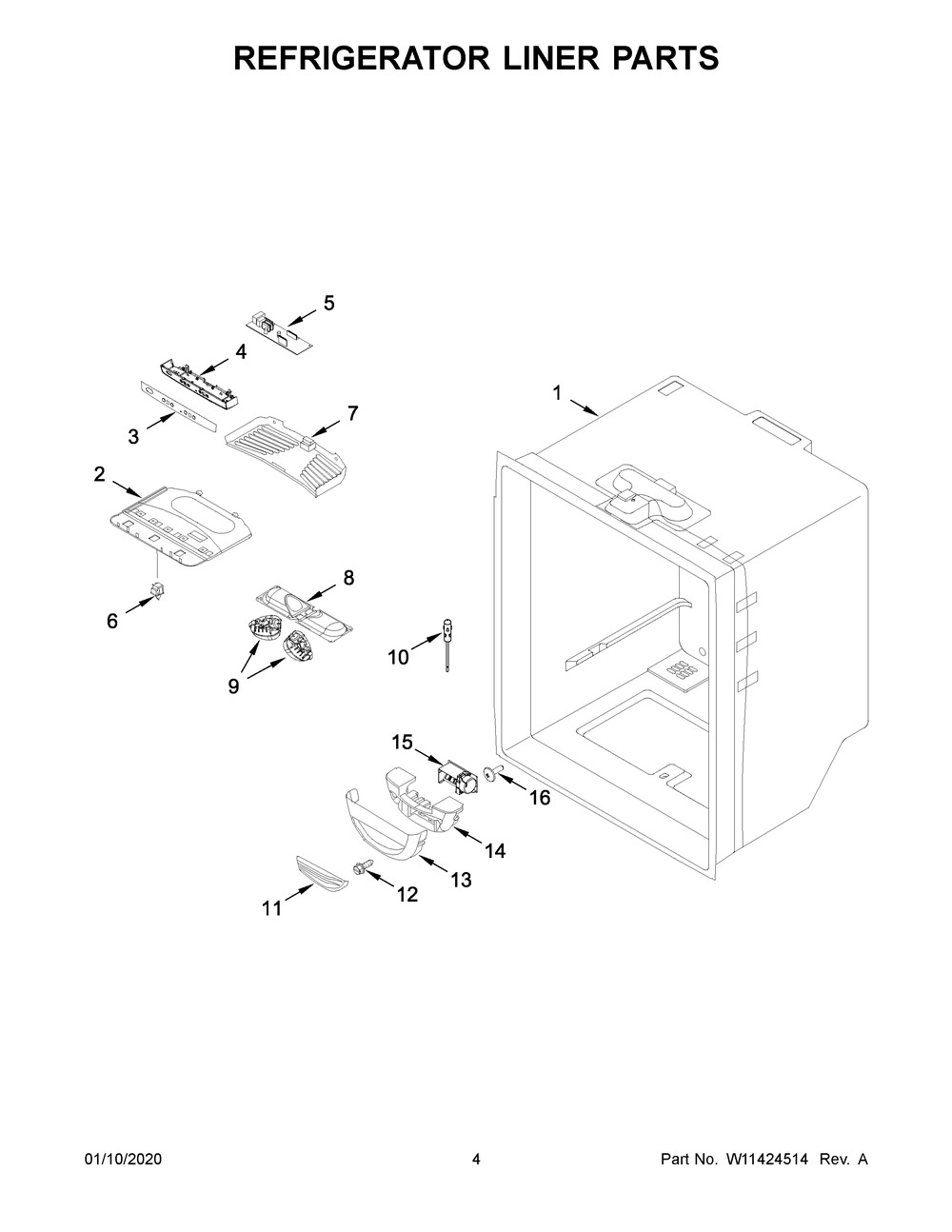 Refrigerator Liner Parts Diagram and Parts List for MBF2258FEZ04  Maytag Refrigerator