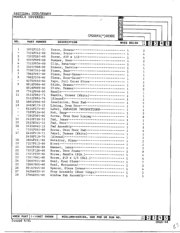 Door/drawer Page 2 Diagram and Parts List for CPG9841(*)689DQ  Hardwick Range