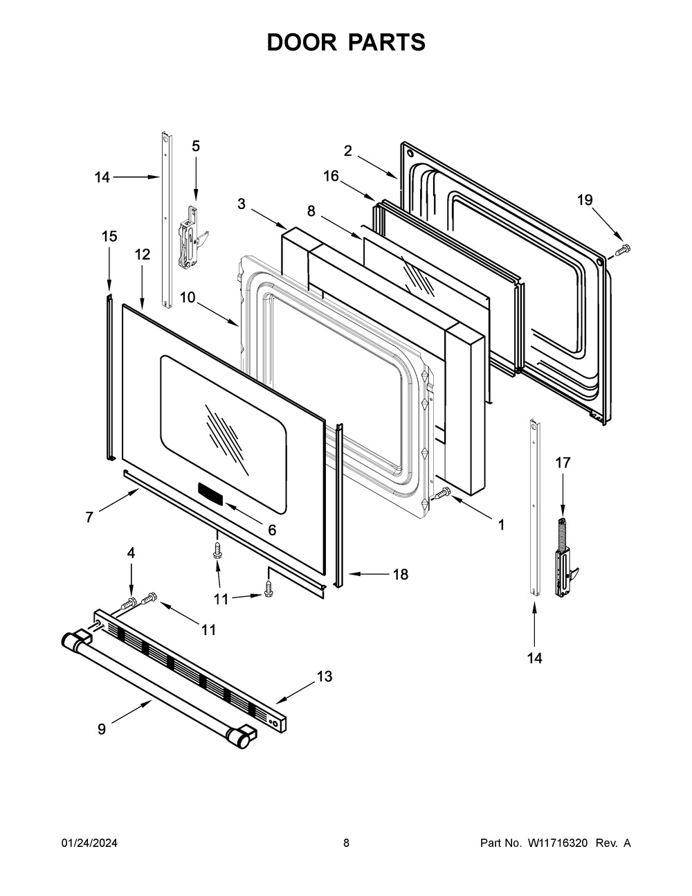 Door Parts Diagram and Parts List for MER6600FW6  Maytag Range