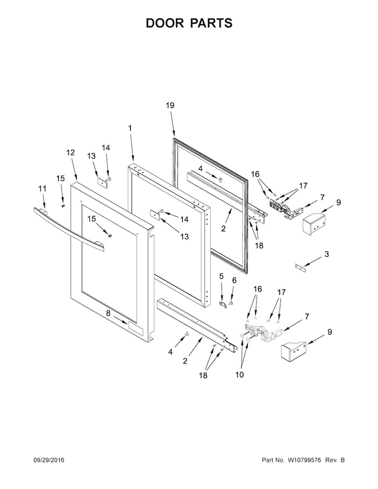 Door Parts Diagram and Parts List for JUW24FLECX00  Jenn-Air Wine and Beverage Cooler