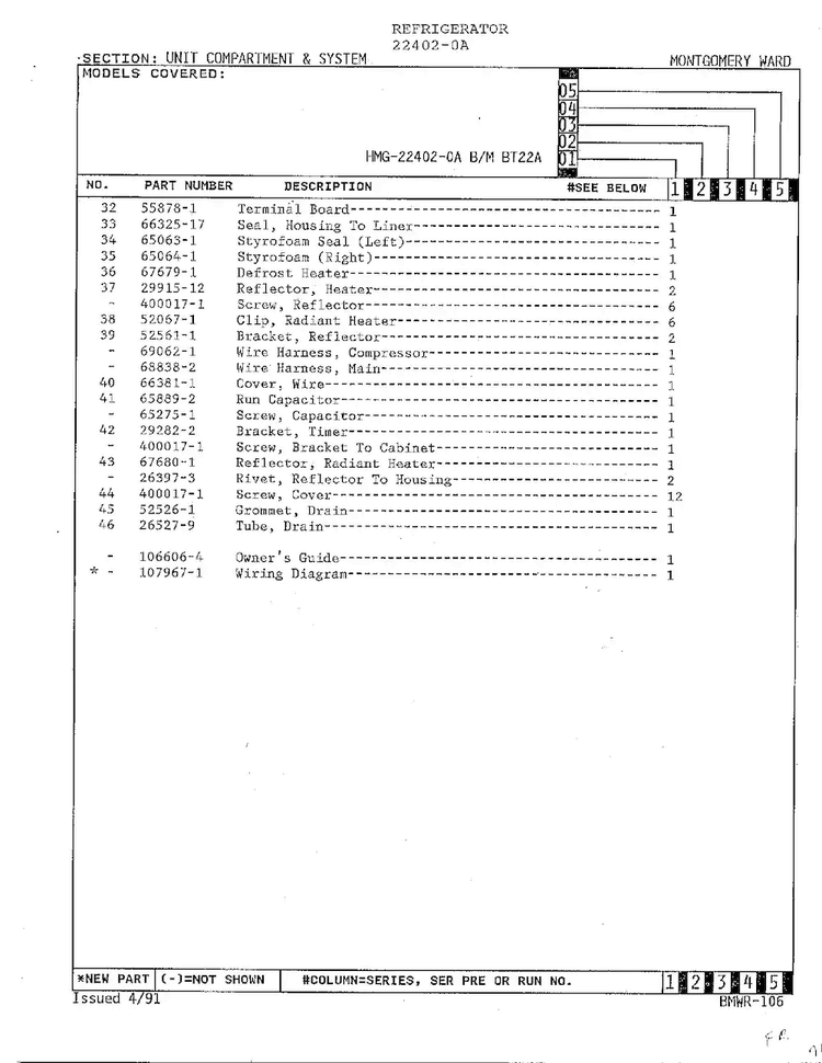Unit Compartment And System Page 3 Diagram and Parts List for 22402-0A  Admiral Refrigerator
