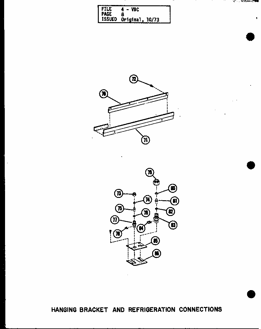 Hanging Bracket And Refrigeration Connections Diagram and Parts List for VBC-35 P54882-3 Amana Air Conditioner