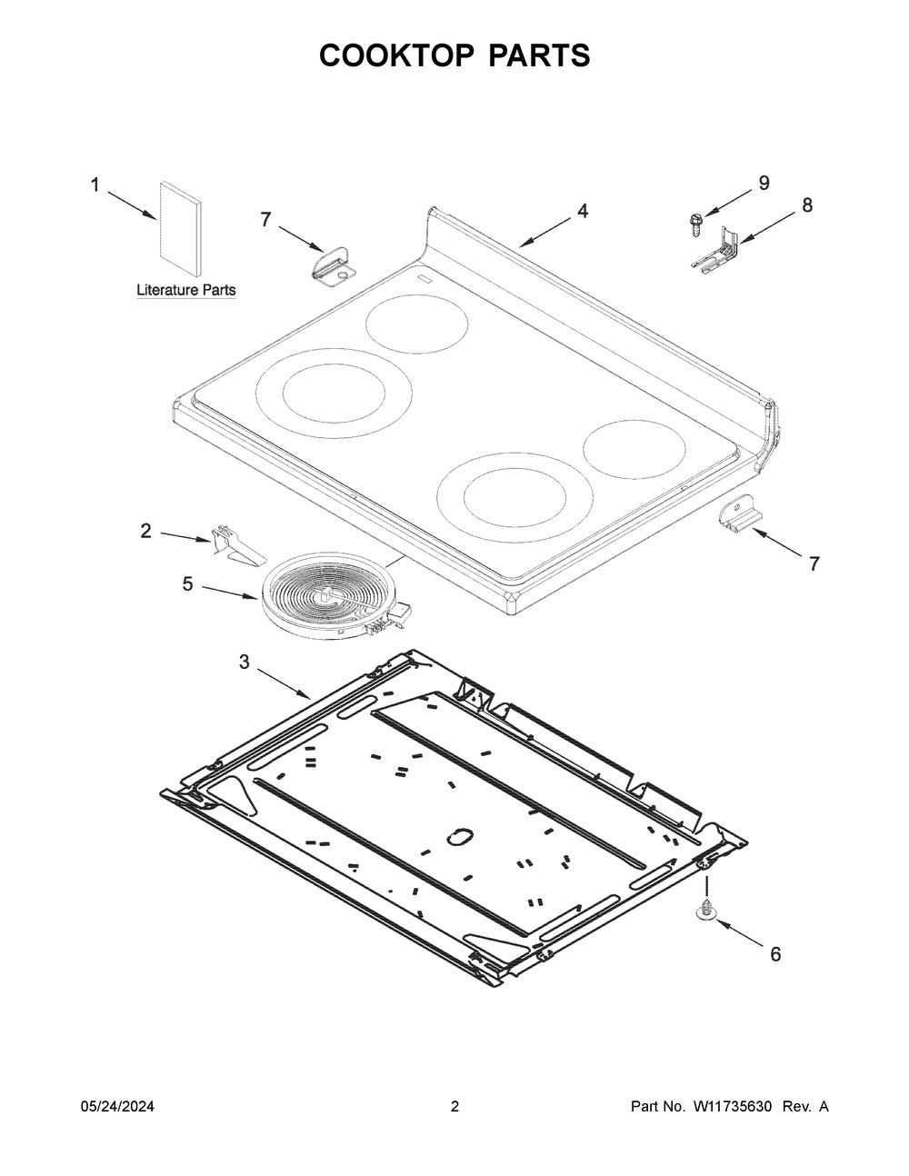 Cooktop Parts Diagram and Parts List for YAER6303MFW6  Amana Range