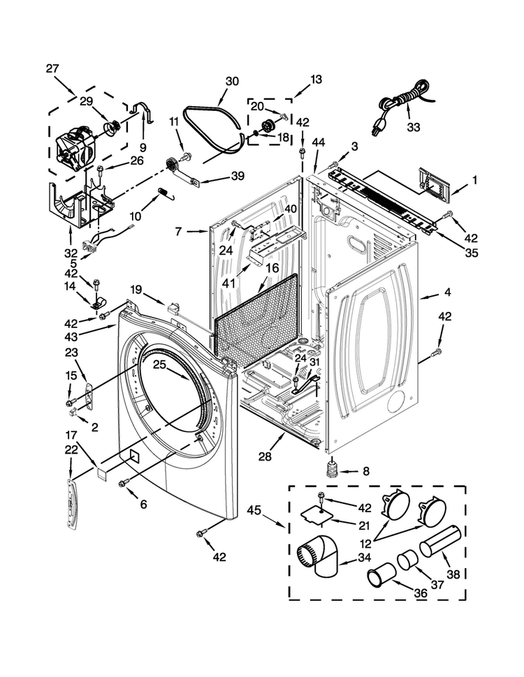 Cabinet Parts Diagram and Parts List for NGD5800DW0  Amana Dryer