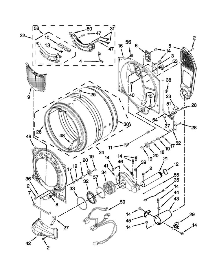 Bulkhead Parts Diagram and Parts List for MGD7000XW2  Maytag Dryer