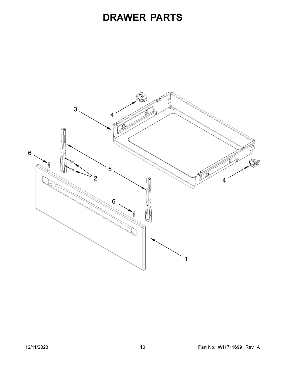 Drawer Parts Diagram and Parts List for YMER6600FB6  Maytag Range
