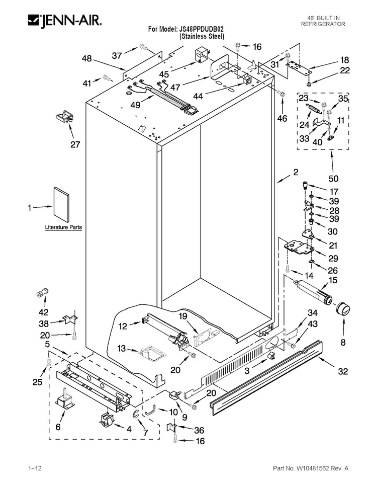 Cabinet Parts Diagram and Parts List for JS48PPDUDB02  Jenn-Air Refrigerator