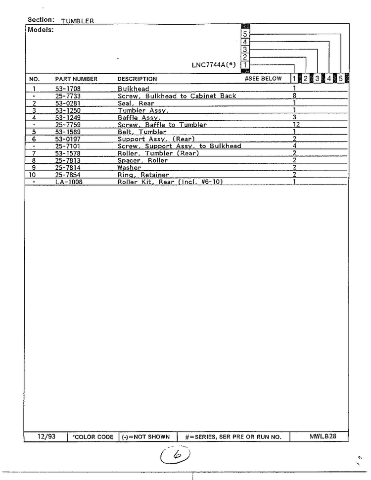 Tumbler Page 2 Diagram and Parts List for 7744A  Norge Dryer