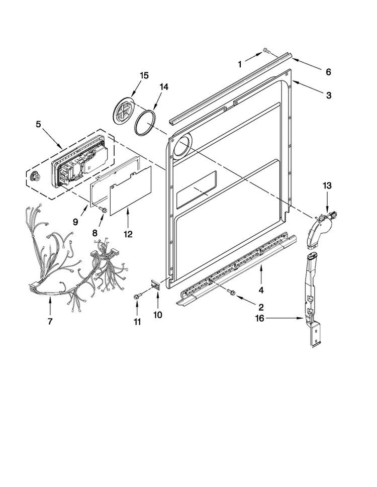 Inner Door Parts Diagram and Parts List for JDB8700AWS0  Jenn-Air Dishwasher