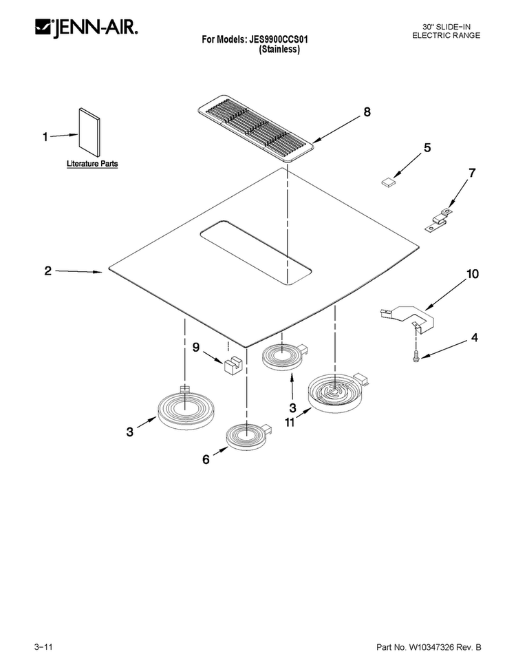 Cooktop Parts Diagram and Parts List for JES9900CCS01  Jenn-Air Range