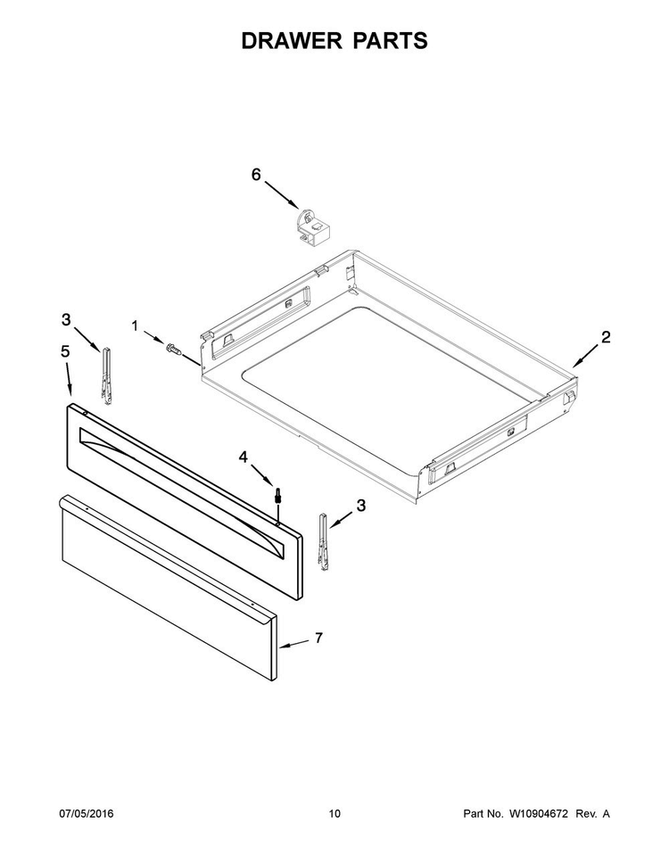 Drawer Parts Diagram and Parts List for YACR4503SFS0  Amana Range