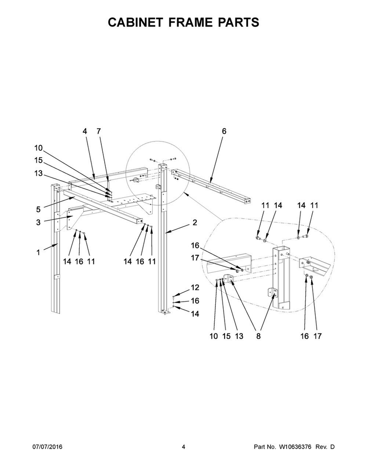 Cabinet Frame Parts Diagram and Parts List for MFS180PAVS  Maytag Washer