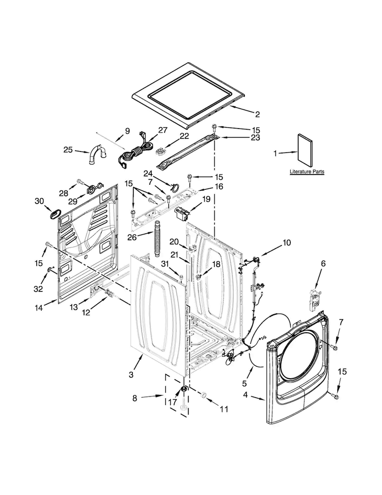 Top And Cabinet Parts Diagram and Parts List for MHW7000AG2  Maytag Washer